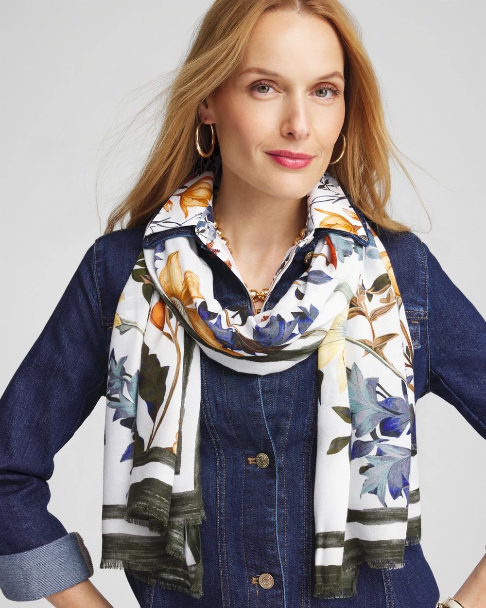White Floral Oblong Scarf Chico s white-floral-oblong-scarf-chico-s